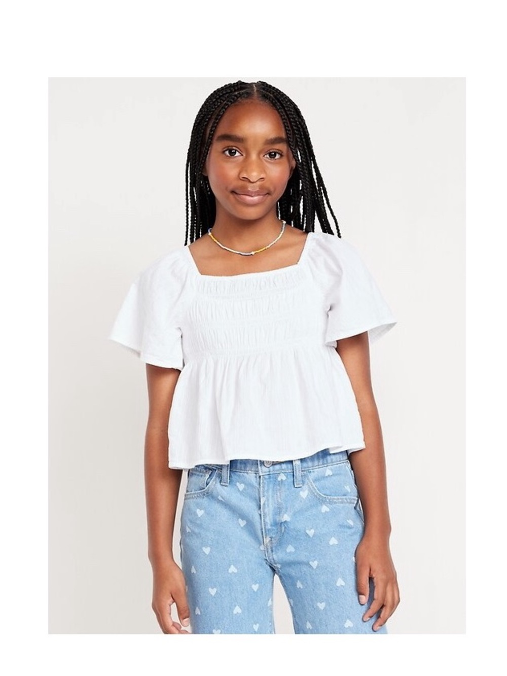 Old Navy | White Smocked Square-Neck Flutter Sleeve Top Girls Size Medium